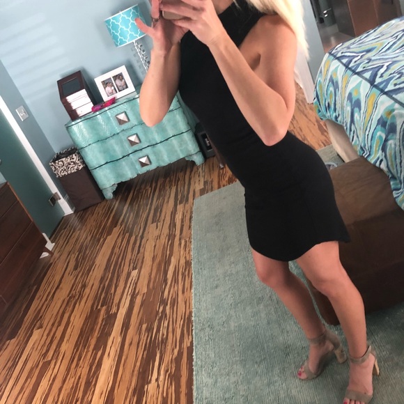 Black mock neck ribbed dress - Picture 6 of 8